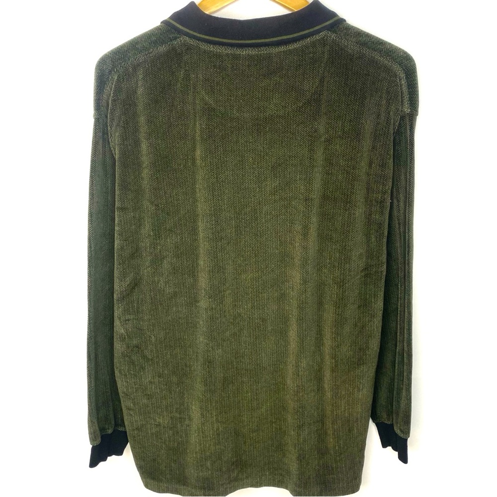 Vintage Imprints Men’s Dark Green & Black Velour Long Sleeve Polo Shirt Medium - Picture 5 of 8